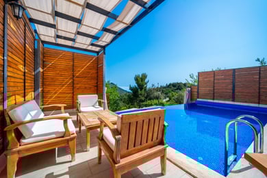 Villa Seyir-2, Kalkan Bölgesinde, İki Odalı, Korunaklı Havuzlu, Doğa Manzaralı, Jakuzili Villa 3