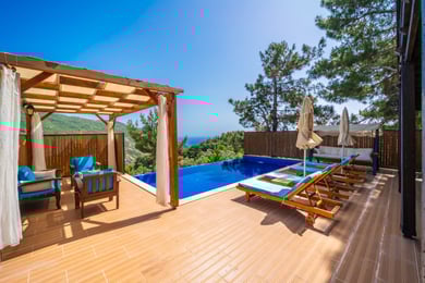 Villa Seyir-1, Kalkan Bölgesinde, İki Odalı, Korunaklı Havuzlu, Doğa Manzaralı, Jakuzili Balayı Villası 2